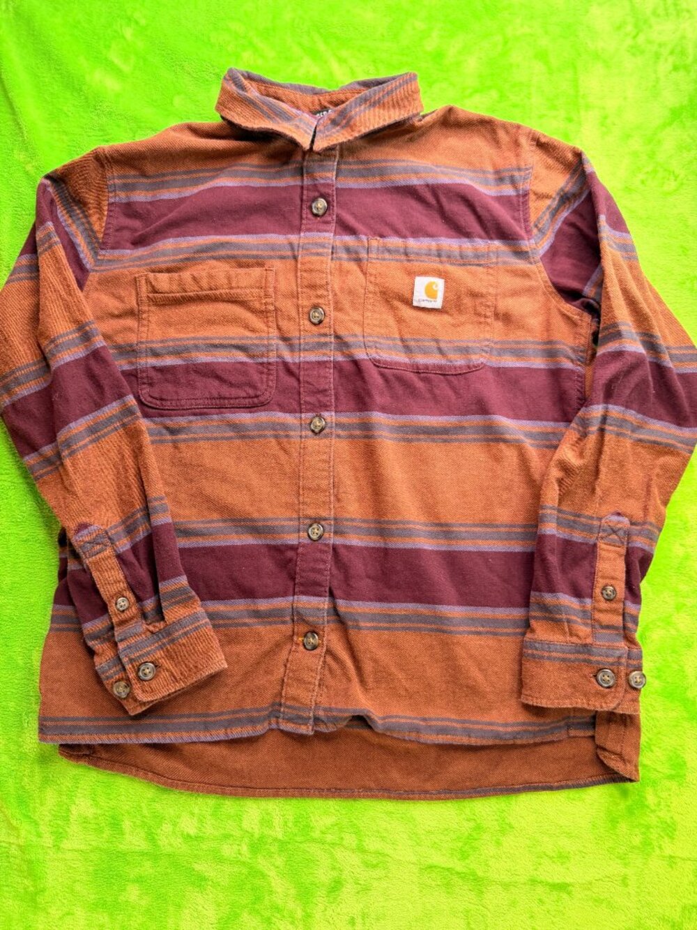 Carhartt Rugged Flex Flannel Shirt Boys Sz S 4-6 Striped Loose Fit